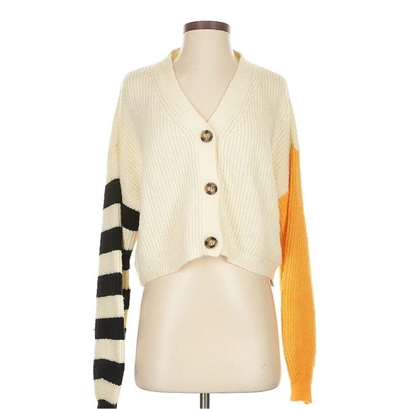 Truly Madly Deeply Sweaters - Truly Madly Deeply Cream and Orange Button-Up Cardigan